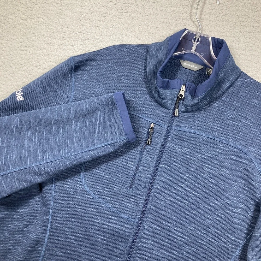 Eddie Bauer Full Zip Sweatshirt‎ Mens 2XL Blue SLEEVE COMPANY LOGO Mock Neck
